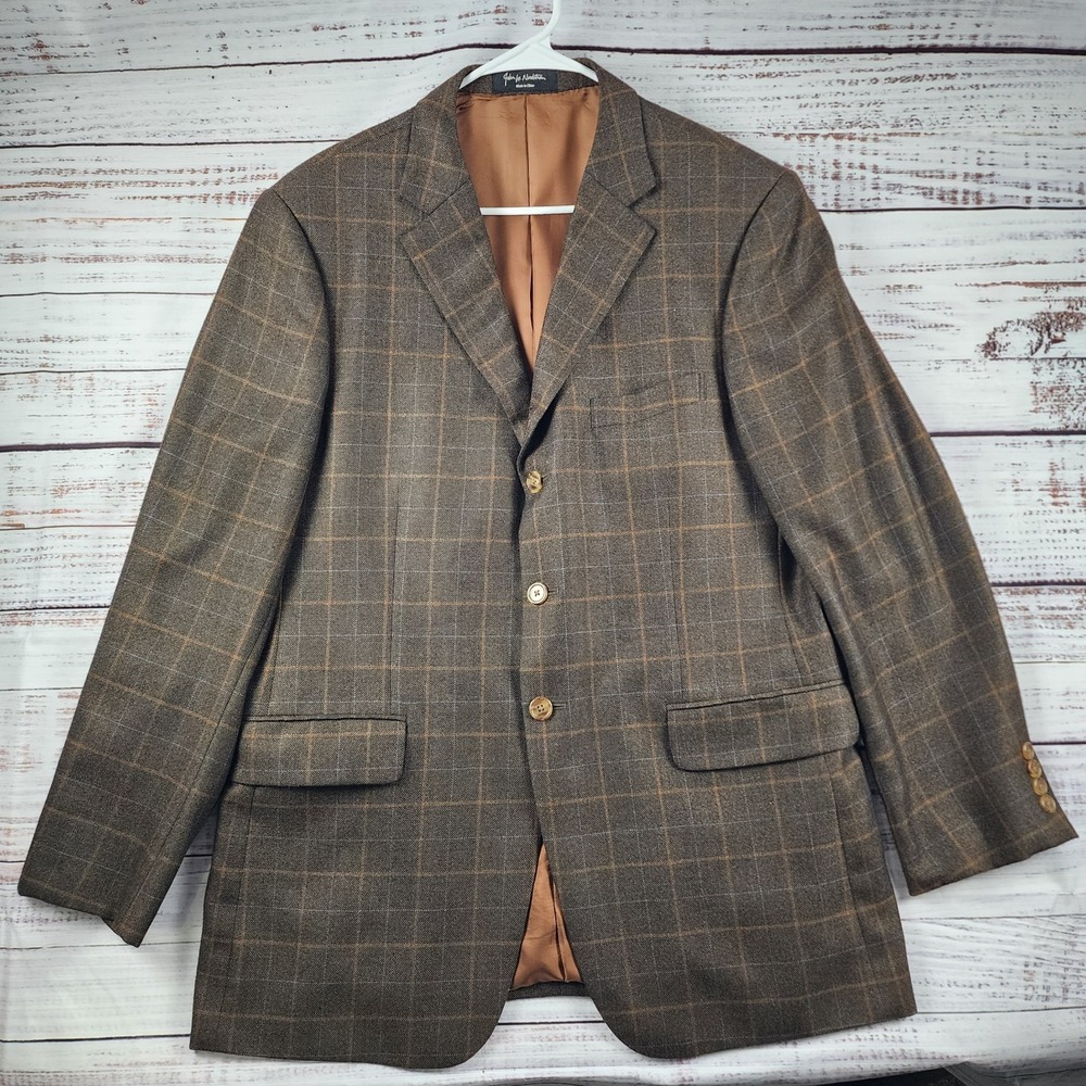 John W Nordstrom Blazer Men 44R Brown Plaid Sport Coat Ventless Special Select
